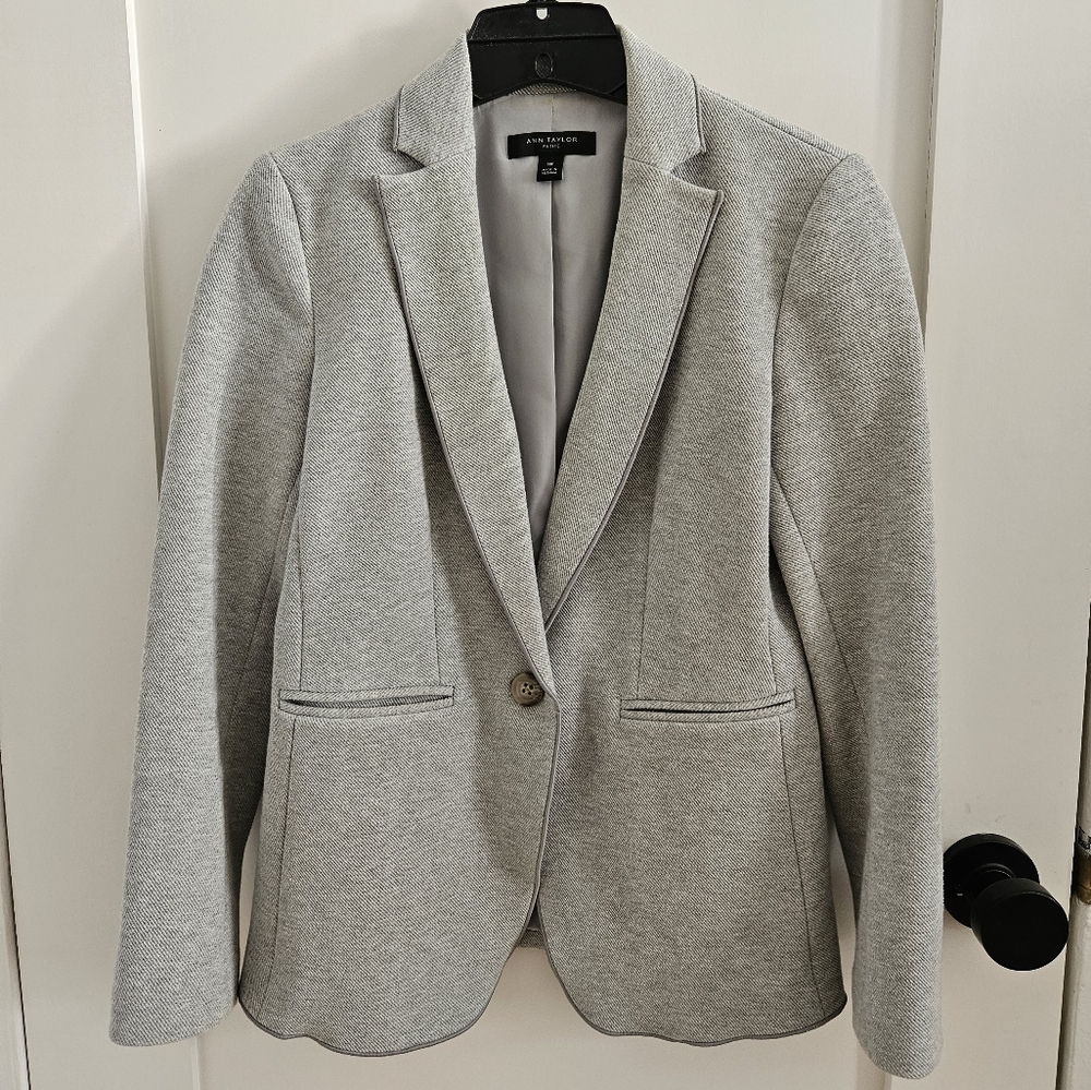 Ann Taylor PETITE KNIT BLAZER IN LIGHT GREY HEATHER 00p